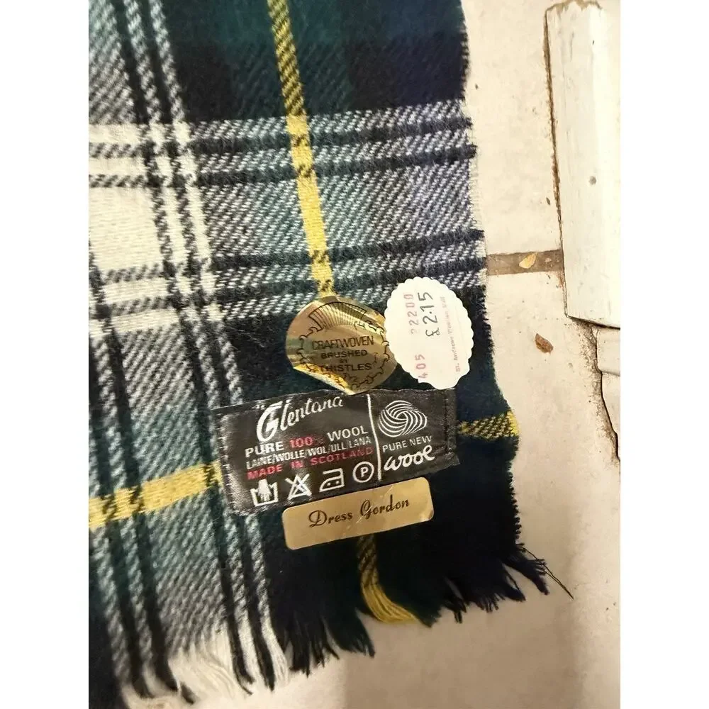 2 Lot Vnt Glentana Blue Green Plaid 100 Wool Fringed Scarf Made In Scotland 46x8